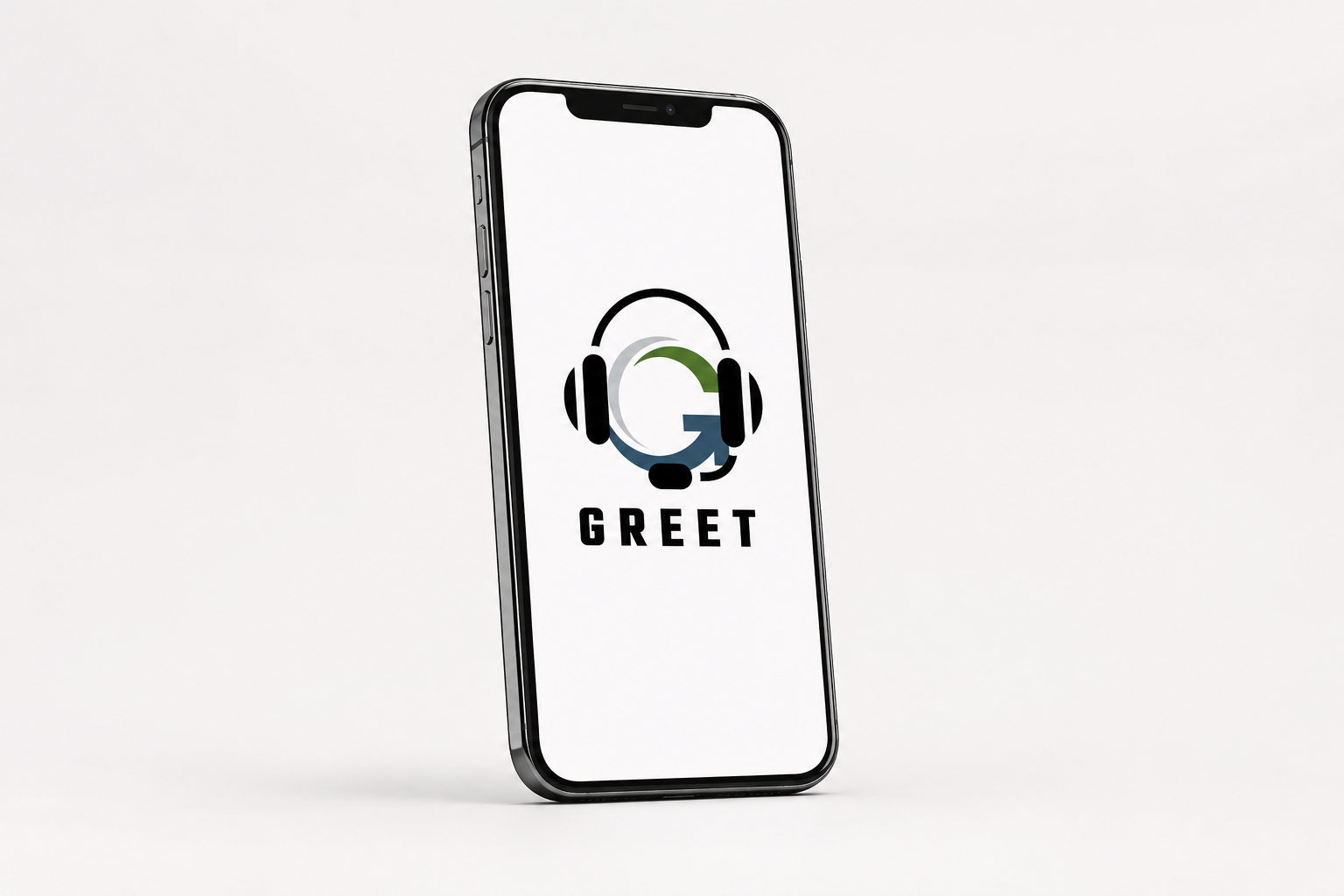 Modern smartphone displaying the Greet Solutions logo