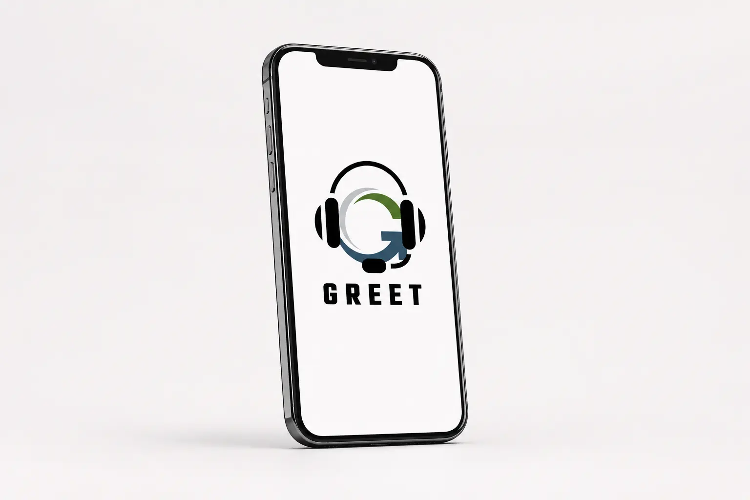 Modern smartphone displaying the Greet Solutions logo