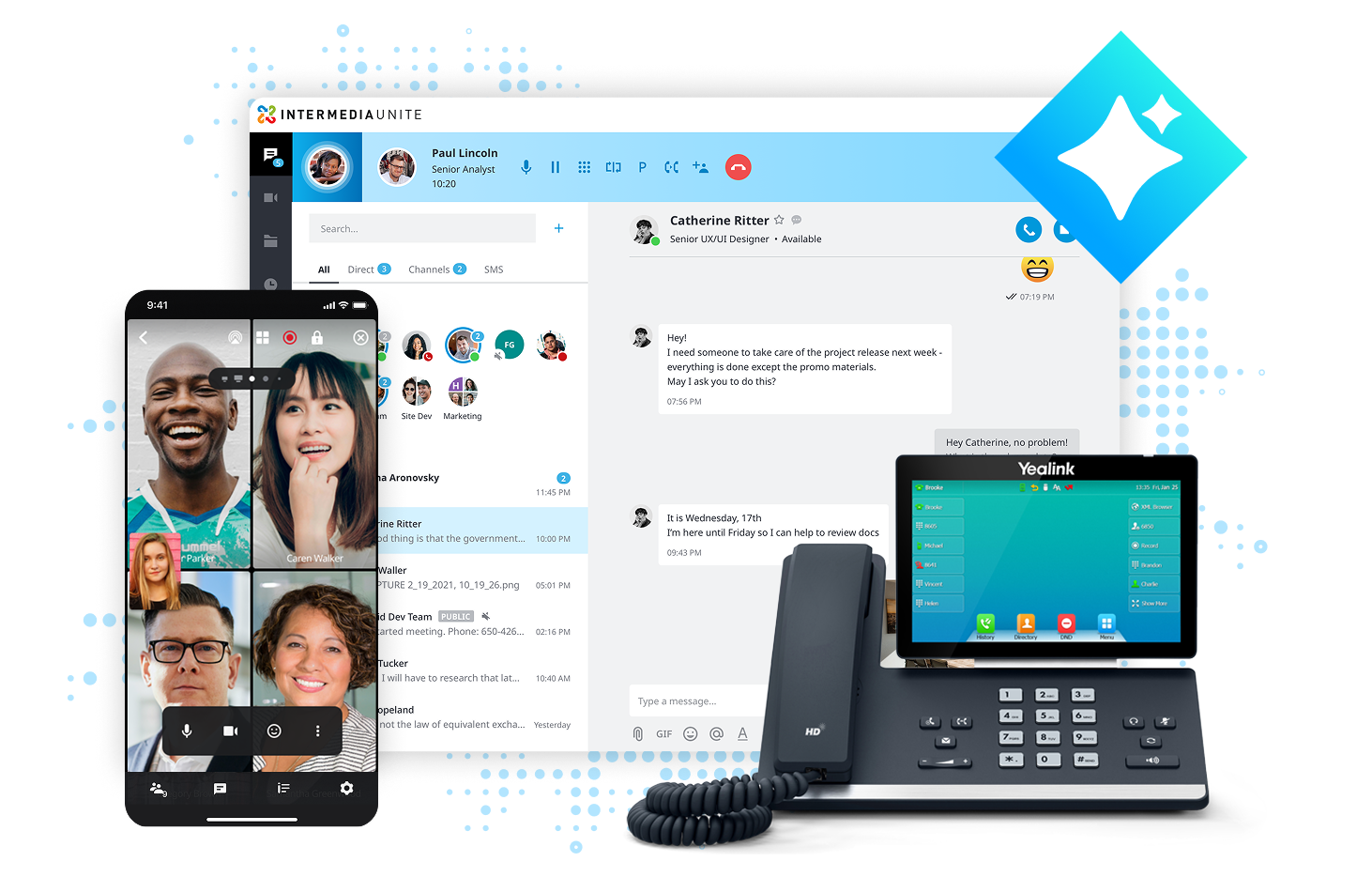 Greet Elevate communications app shown on desktop and mobile devices